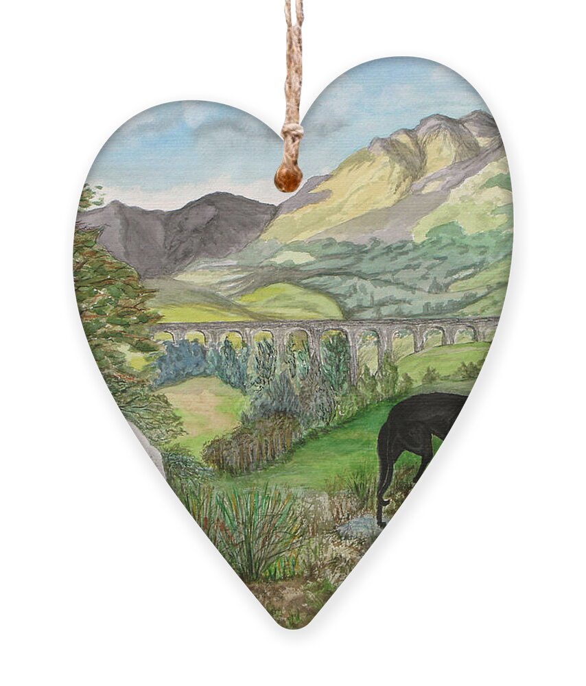 Scotland Ornament featuring the painting Highland Hounds by Yvonne Johnstone