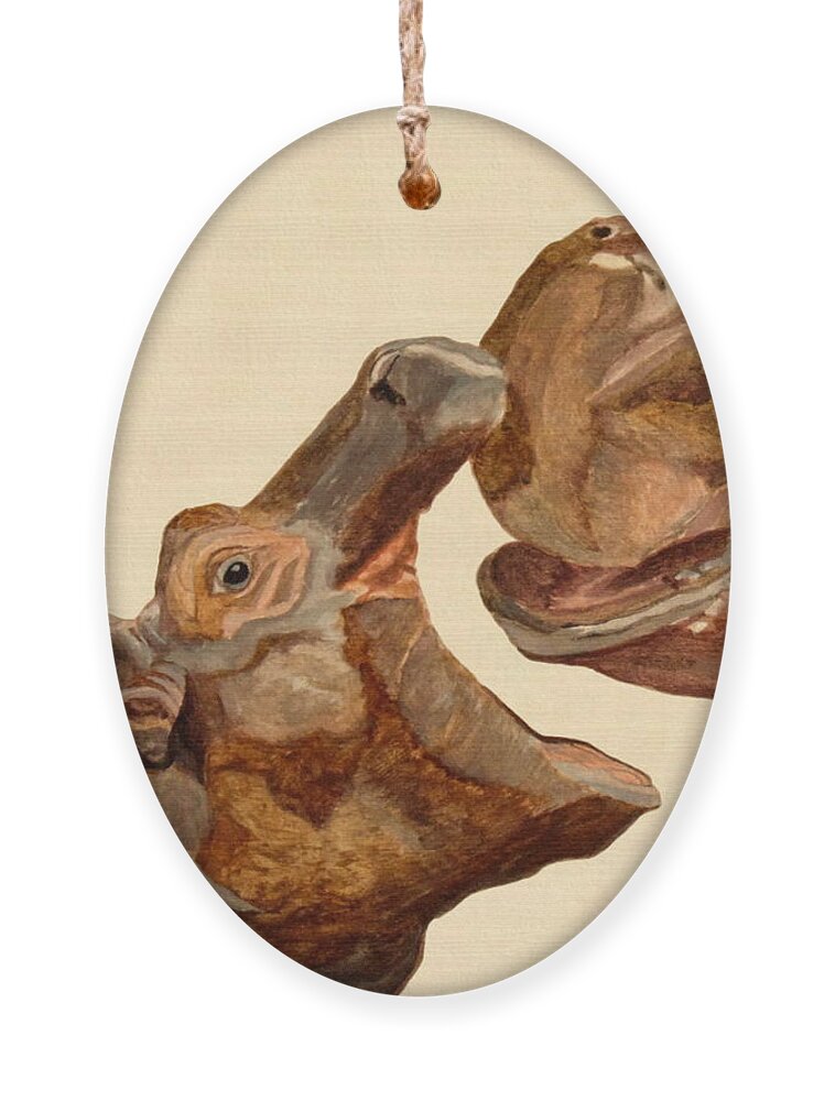 Hippos Ornament featuring the painting Hippos Watercolor by Angeles M Pomata
