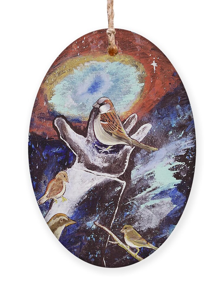 Jennifer Page Ornament featuring the painting His eye is on the Sparrow by Jennifer Page