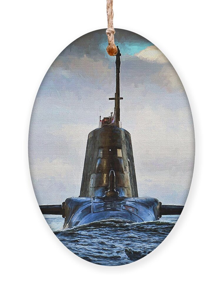 Astute Class Ornament featuring the digital art HMS Ambush Submarine 3 by Roy Pedersen