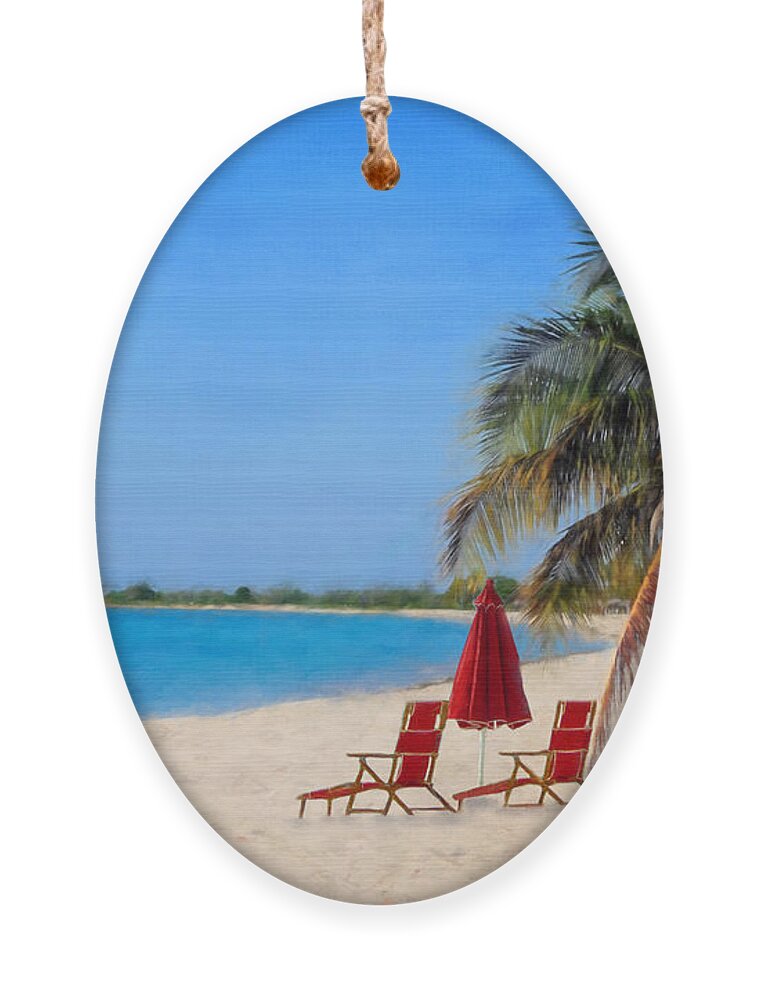 Beach Scene Ornament featuring the mixed media Hot Fun in the Summertime by Colleen Taylor