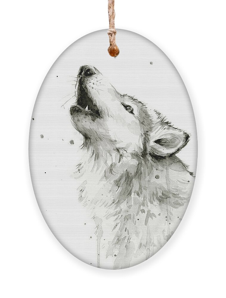 Watercolor Ornament featuring the painting Howling Wolf Watercolor by Olga Shvartsur