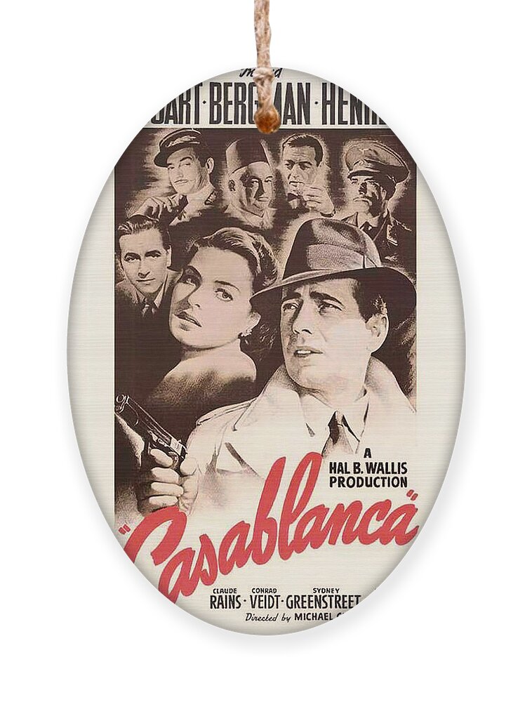 Movie Ornament featuring the mixed media Humphrey Bogard and Ingrid Bergman in Casablanca 1942 by Mountain Dreams