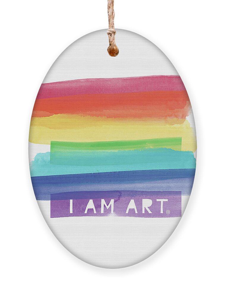 Rainbow Ornament featuring the painting I AM ART Rainbow Stripe- Art by Linda Woods by Linda Woods