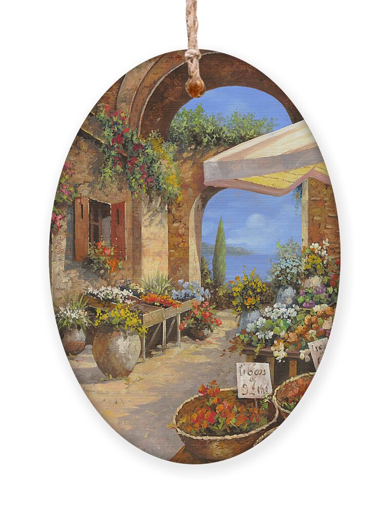 Landscape Ornament featuring the painting Il Mercato Al Lago by Guido Borelli