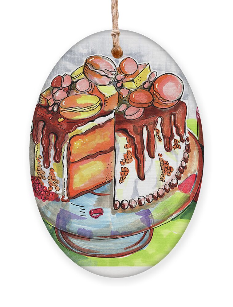 Dessert Ornament featuring the drawing Illustration Of Winter Party Cake by Ariadna De Raadt