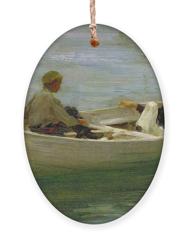 Rowing Ornament featuring the painting In the Rowing Boat by Henry Scott Tuke