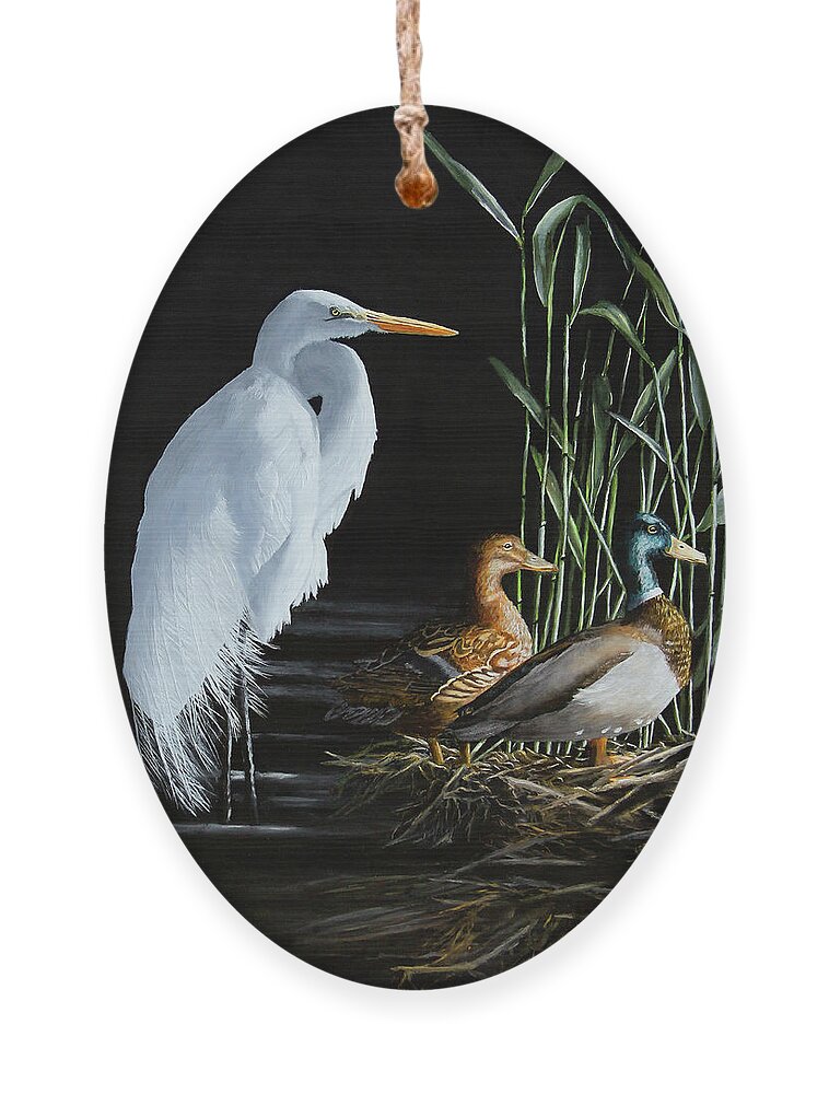 Egret Ornament featuring the painting In The Spotlight by Johanna Lerwick