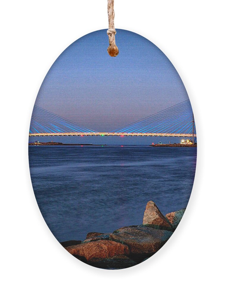Indian River Inlet Ornament featuring the photograph Indian River Inlet Bridge Twilight by Bill Swartwout