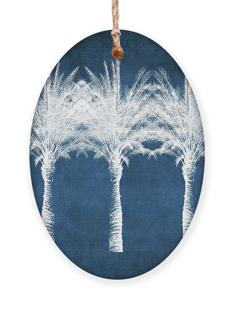 Palm Tree Ornament featuring the mixed media Indigo And White Palm Trees- Art by Linda Woods by Linda Woods