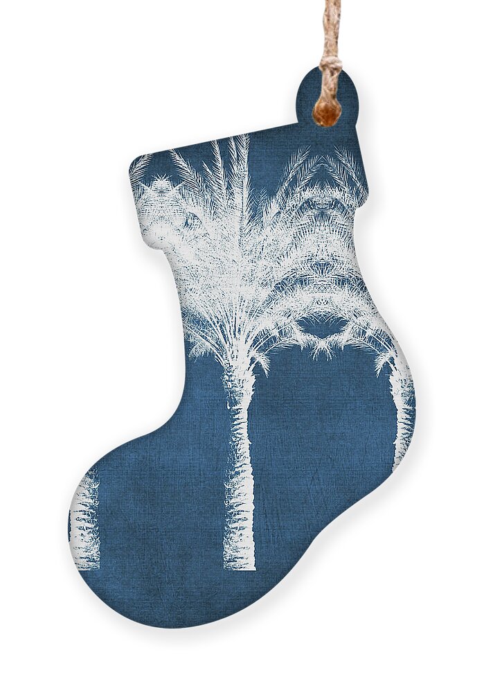 Palm Tree Ornament featuring the mixed media Indigo And White Palm Trees- Art by Linda Woods by Linda Woods