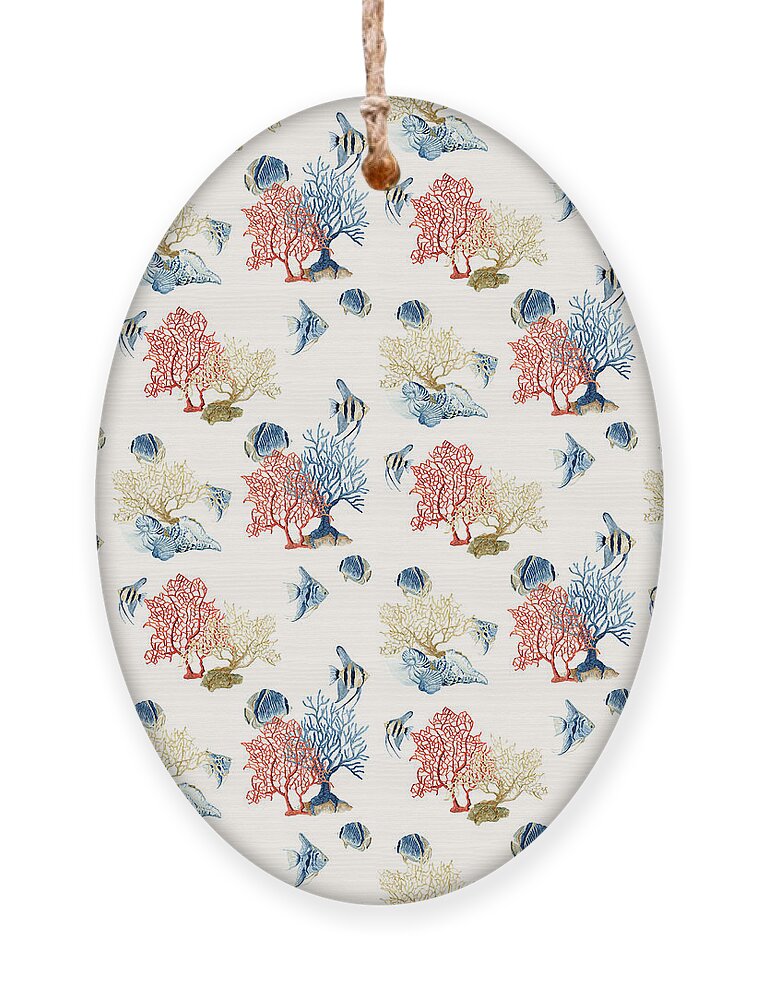 Blue Tree Coral Ornament featuring the painting Indigo Ocean - Coral Reef w Sea Shells n Angel Fish by Audrey Jeanne Roberts