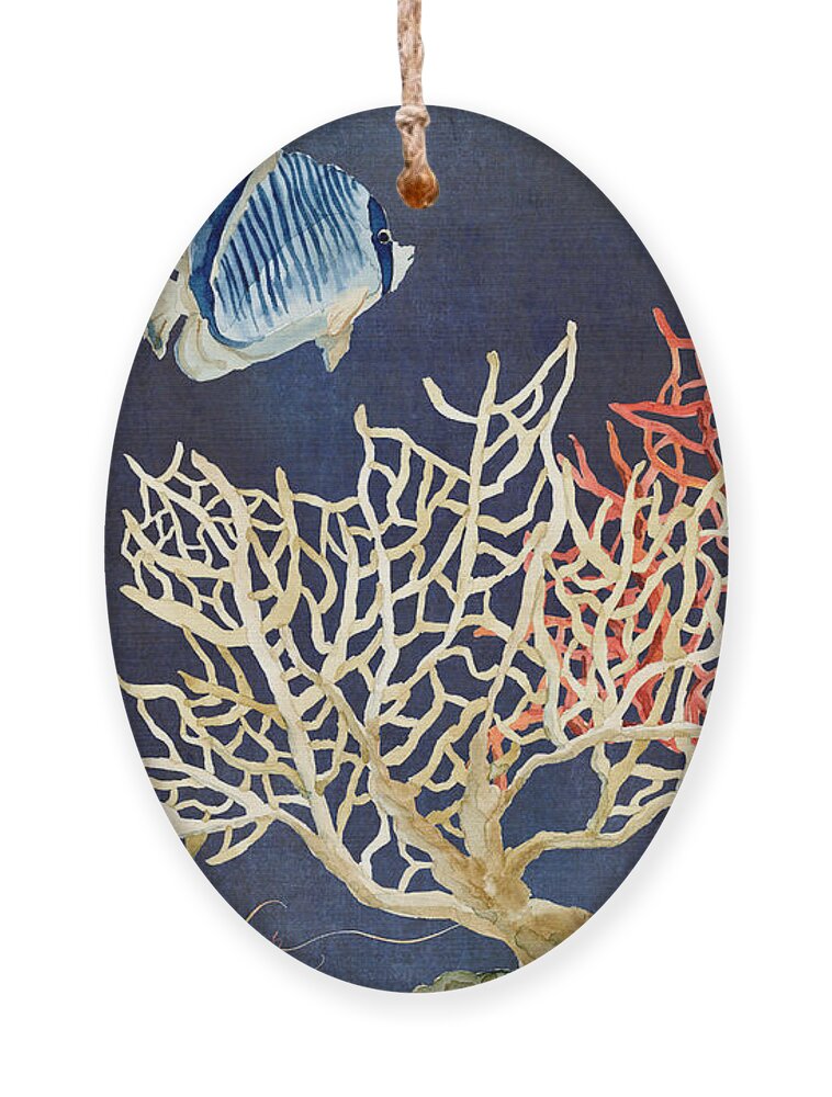 Red Fan Coral Ornament featuring the painting Indigo Ocean - Silence of the Deep by Audrey Jeanne Roberts