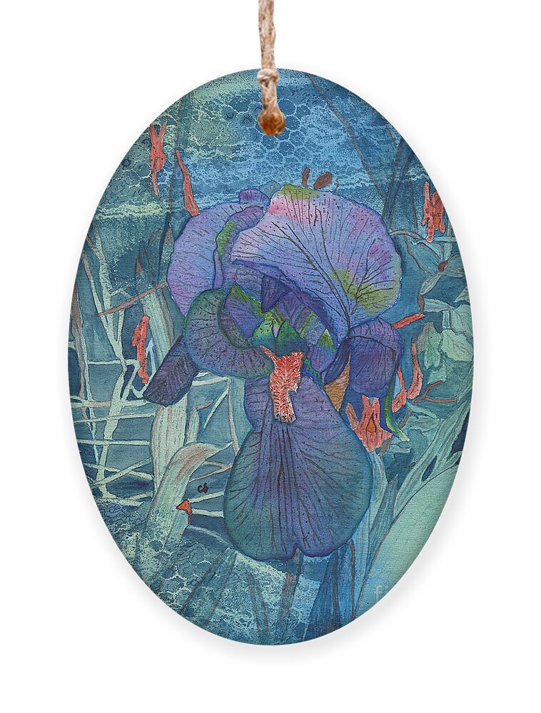 Iris Ornament featuring the painting Iris Lace with Wild Columbine by Conni Schaftenaar