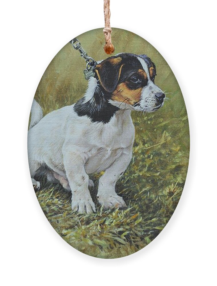 Dog Ornament featuring the painting Jack Russell Portrait by Alan M Hunt
