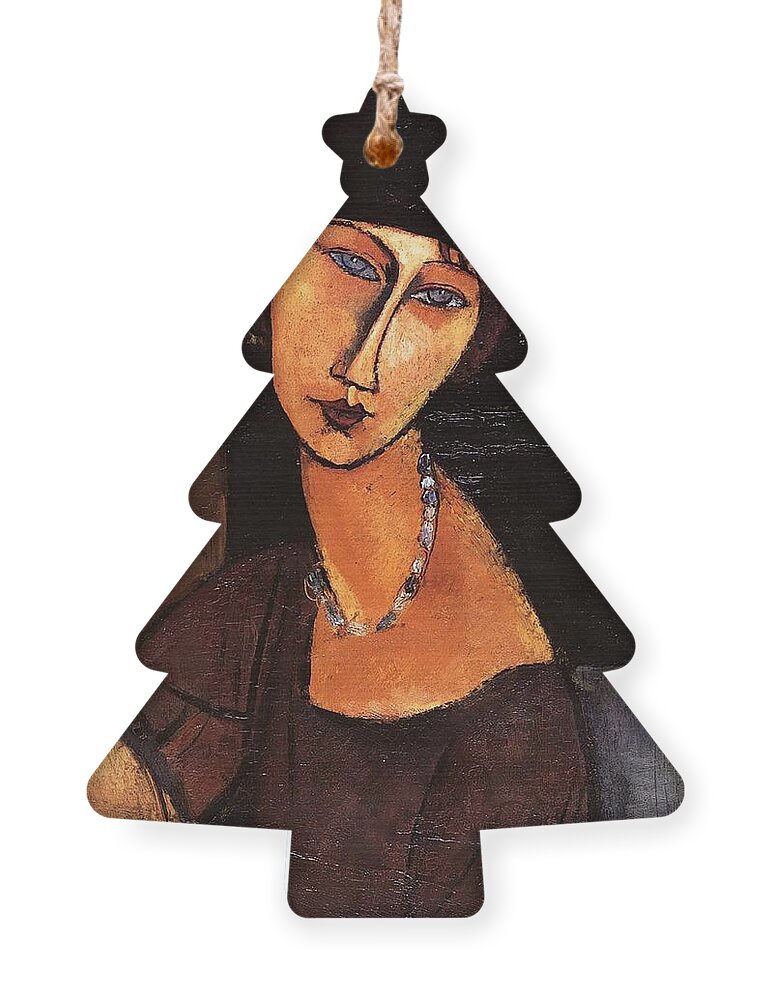 Amedeo Modigliani Ornament featuring the painting Jeanne Hebuterne With Hat And Necklace by Amedeo Modigliani