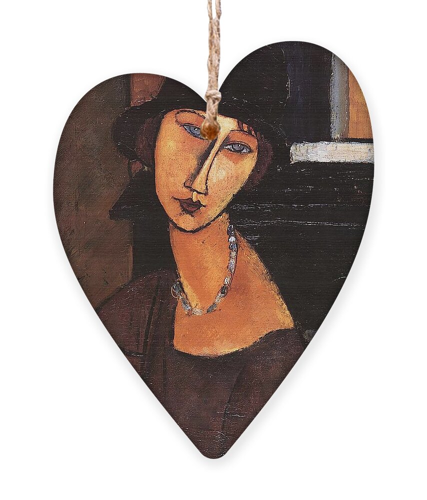 Amedeo Modigliani Ornament featuring the painting Jeanne Hebuterne With Hat And Necklace by Amedeo Modigliani
