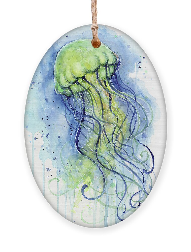 Watercolor Jellyfish Ornament featuring the painting Jellyfish Watercolor by Olga Shvartsur