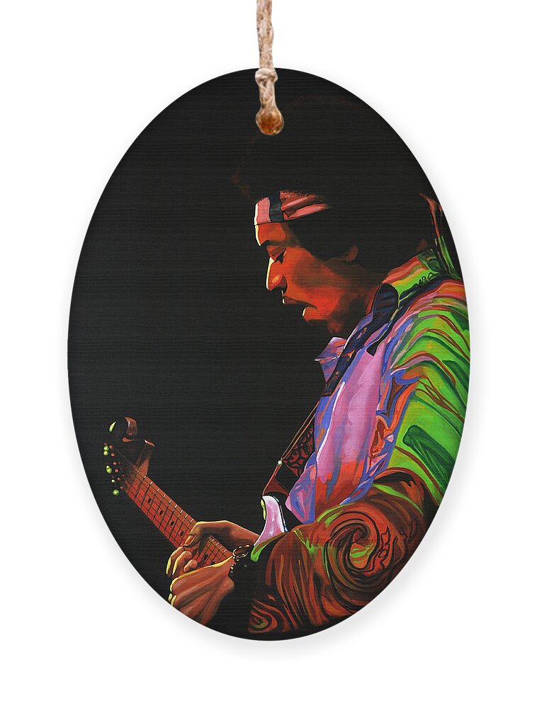 Jimi Hendrix Ornament featuring the painting Jimi Hendrix 4 by Paul Meijering