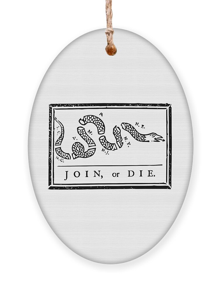 Join Or Die Ornament featuring the mixed media Join or Die by War Is Hell Store