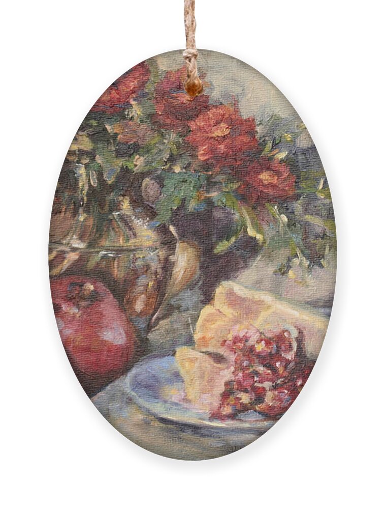 Still Life Oil Painting Ornament featuring the painting Juicy Autumn Reds by B Rossitto