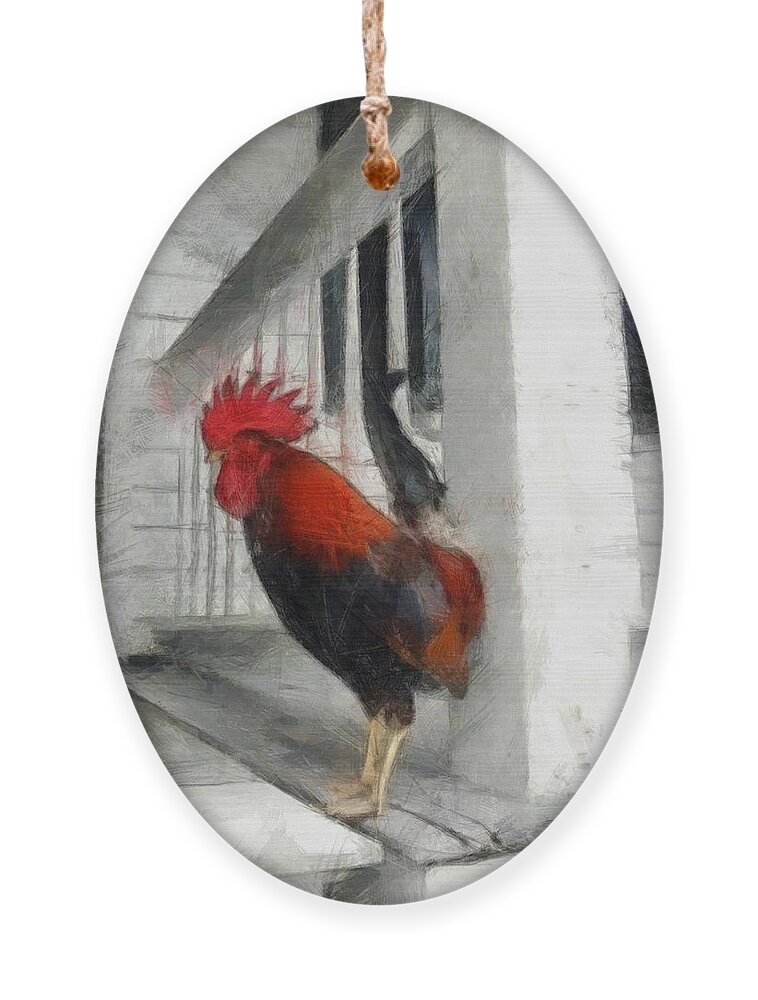 Isolated Ornament featuring the photograph Key West Porch Rooster by Michelle Calkins