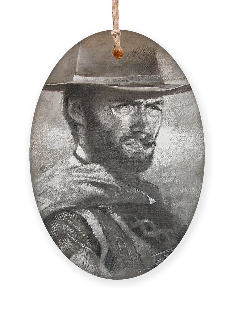 Portrait Ornament featuring the drawing Klint Eastwood by Ylli Haruni