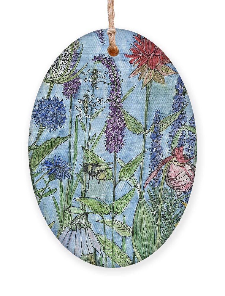 Laurie Rohner Ornament featuring the painting Lady Slipper in my Garden by Laurie Rohner