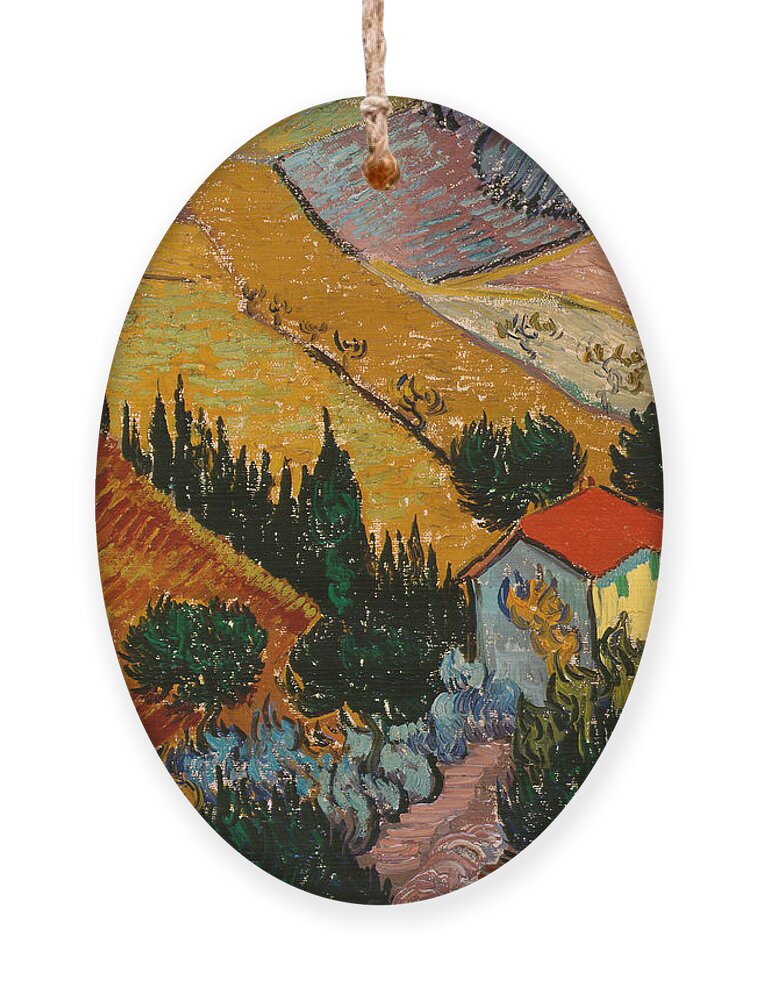 Landscape Ornament featuring the painting Landscape with House and Ploughman by Vincent Van Gogh