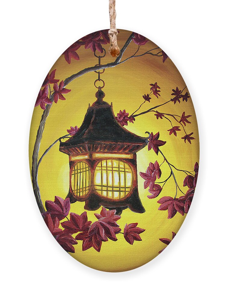 Painting Ornament featuring the painting Lantern in Golden Glow by Laura Iverson