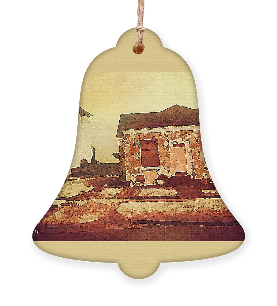 Red Ornament featuring the mixed media Leaning Red Rock House by Shelli Fitzpatrick