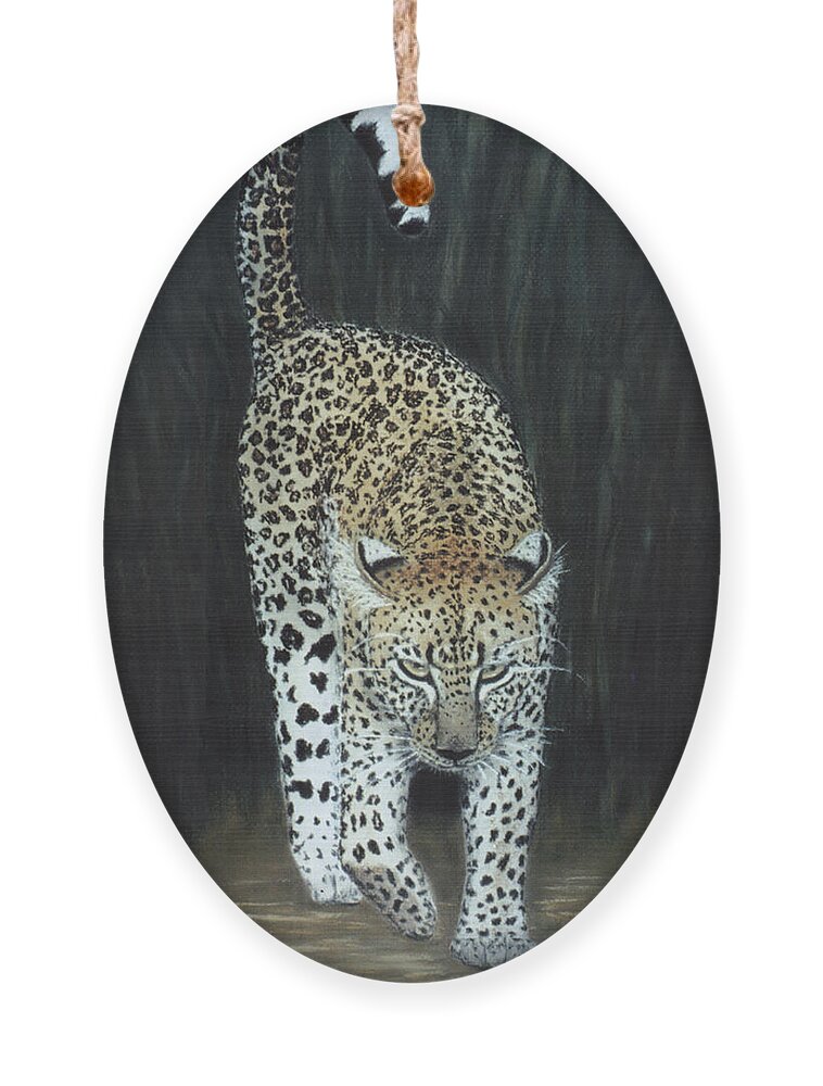 Karen Zuk Rosenblatt Art And Photography Ornament featuring the painting Leopard by Karen Zuk Rosenblatt