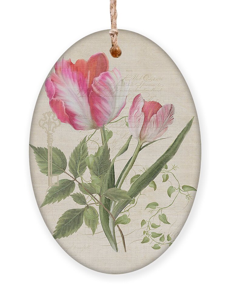 Parchment Ornament featuring the painting Les Fleurs Magnifiques Sur Parchemin - Parrot Tulips Vintage Style by Audrey Jeanne Roberts