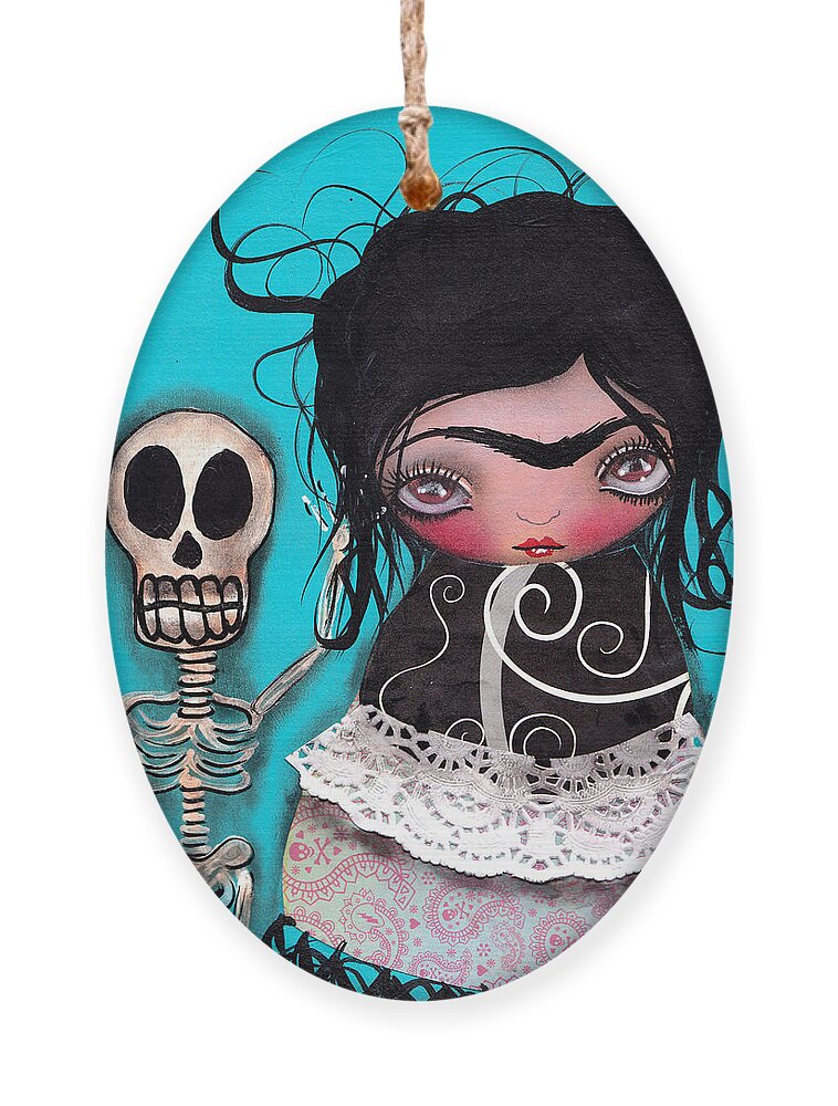 Frida Kahlo Ornament featuring the painting Lets go Dancing by Abril Andrade