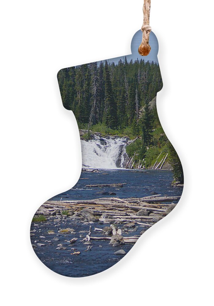 Lewis Falls Ornament featuring the photograph Lewis Falls Yellowstone by Jennifer White