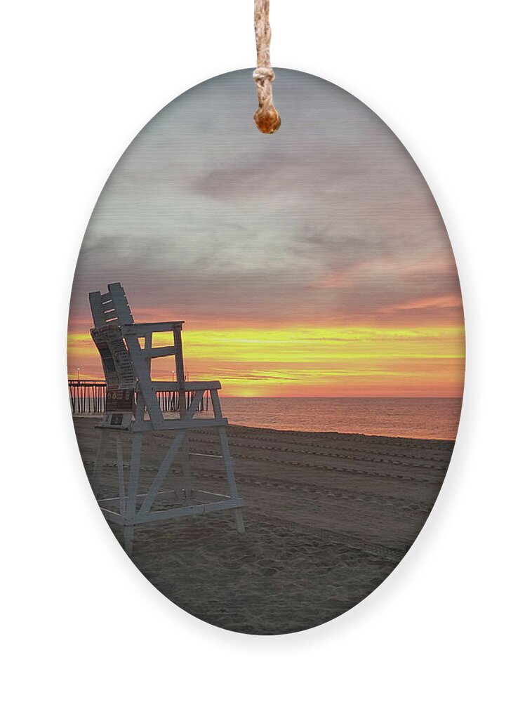 Lifeguard Ornament featuring the photograph Lifeguard Stand on the Beach at Sunrise by Robert Banach