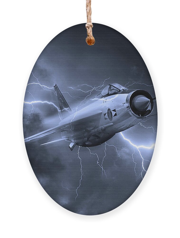 Lightning Ornament featuring the digital art Lightning Power - Mono by Airpower Art