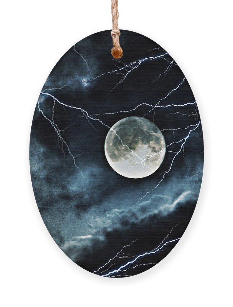 Lightning Sky At Full Moon Ornament featuring the photograph Lightning Sky at Full Moon by Marianna Mills