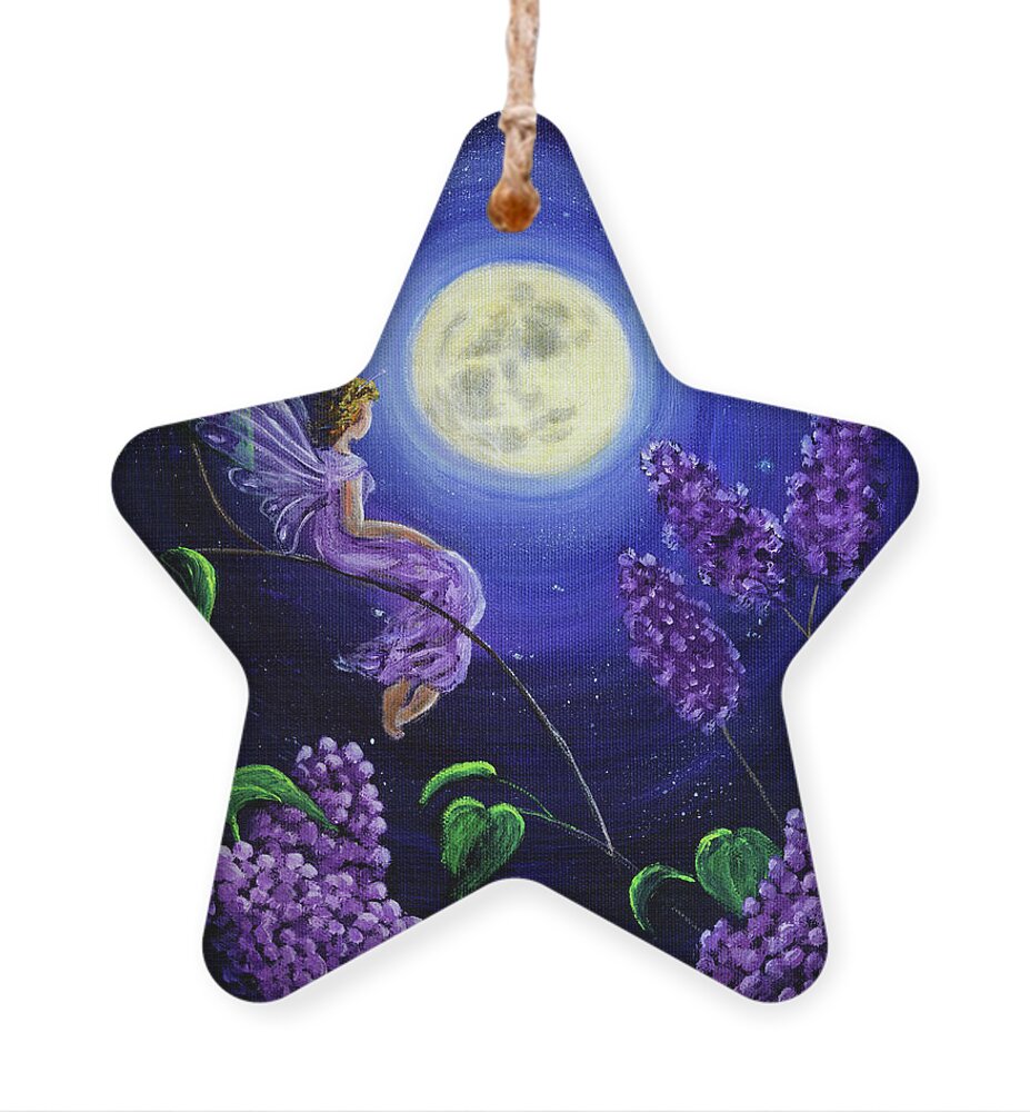 Fairy Ornament featuring the painting Lilac Fairy Bathed in Moonlight by Laura Iverson