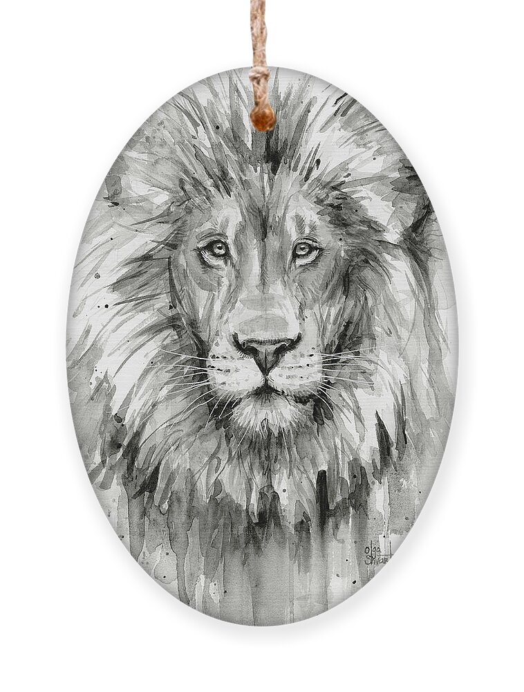 Lion Ornament featuring the painting Lion Watercolor by Olga Shvartsur