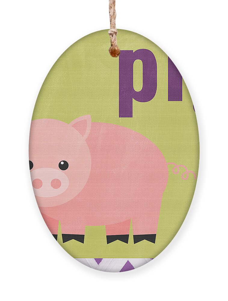 Pig Ornament featuring the painting Little Pig by Linda Woods