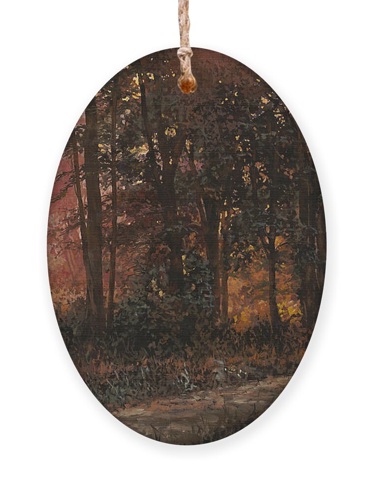 Wood Ornament featuring the painting Luci Rosa Nel Bosco by Guido Borelli