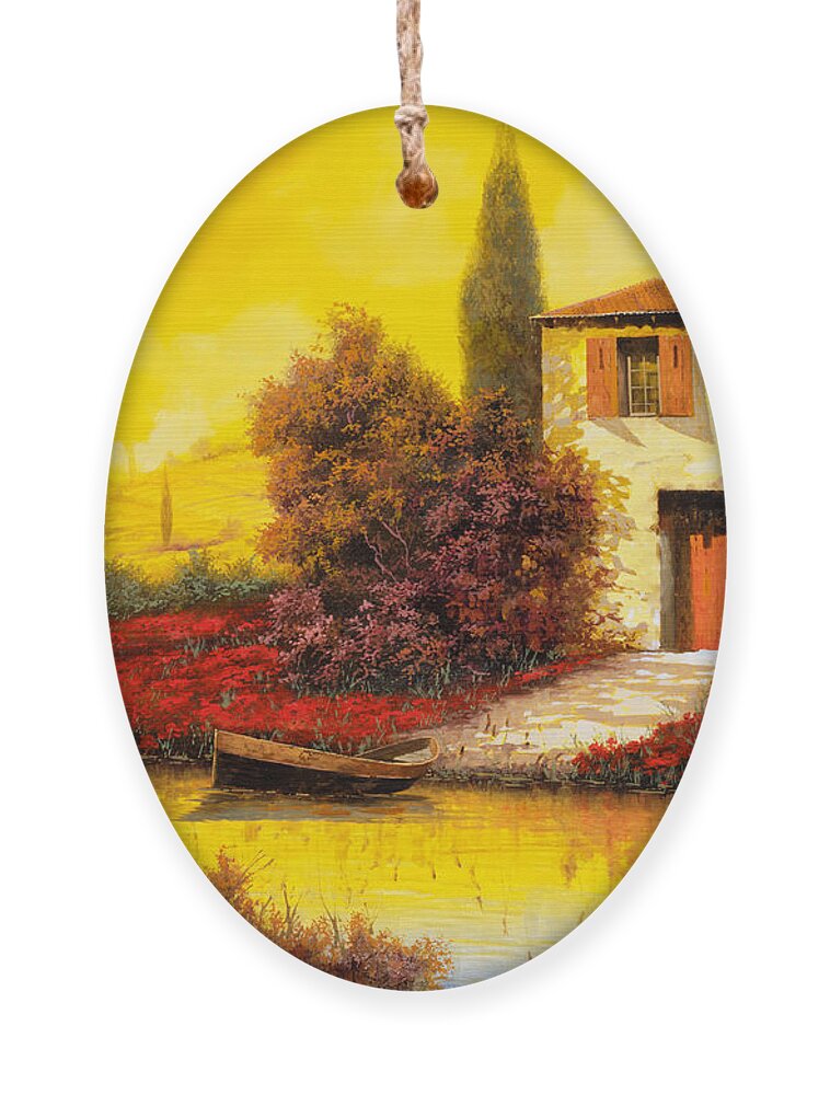 Landscape Ornament featuring the painting Tanti Papaveri Lungo Il Fiume by Guido Borelli