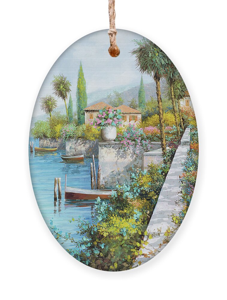 Lake Ornament featuring the painting Il Lungo Lago by Guido Borelli