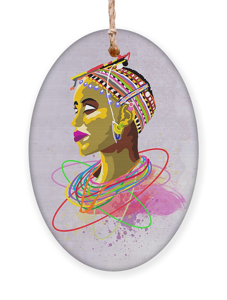 Men Ornament featuring the painting Maasai Beauty by Anthony Mwangi