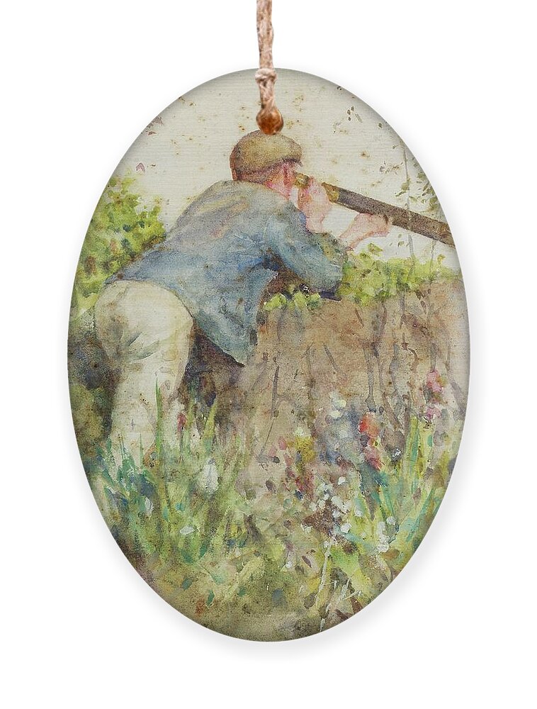 Man Ornament featuring the painting Man Looking through a Telescope by Henry Scott Tuke