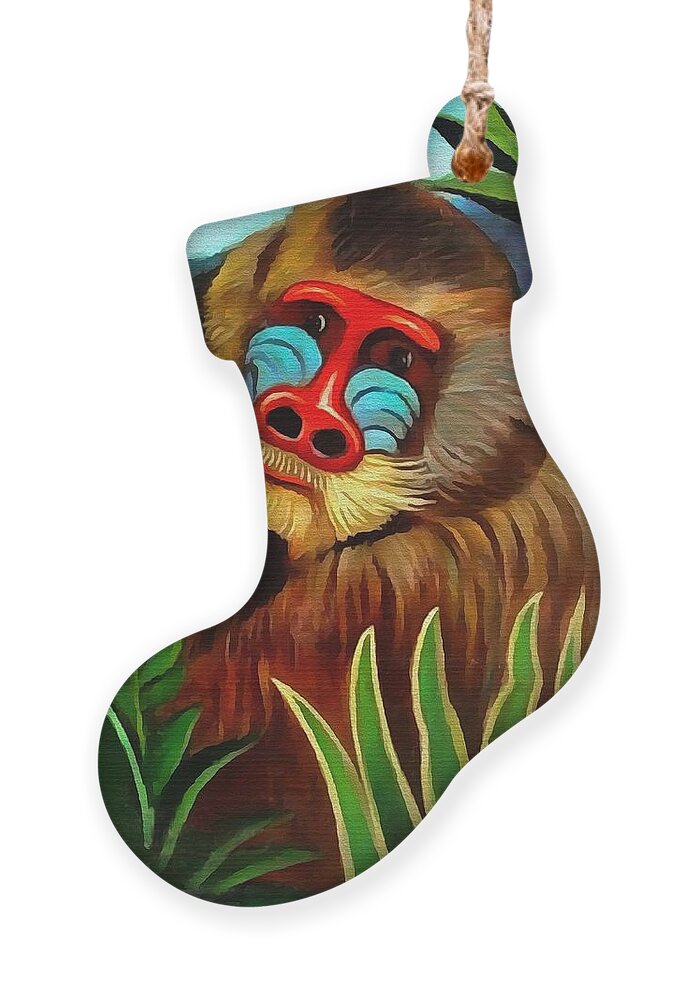 Henri Rousseau Ornament featuring the painting Mandrill In The Jungle by Henri Rousseau