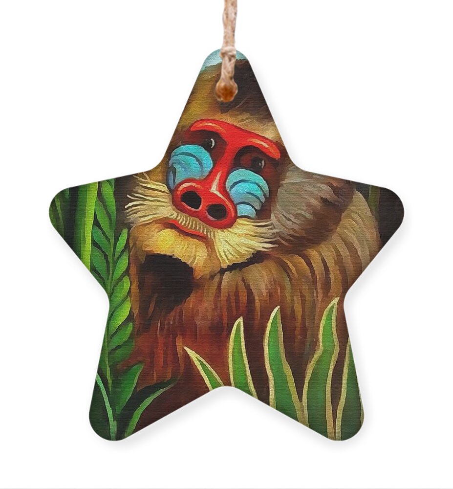 Henri Rousseau Ornament featuring the painting Mandrill In The Jungle by Henri Rousseau