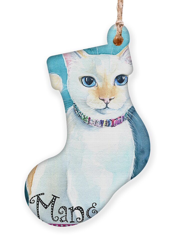 Cat Ornament featuring the painting Mango - Flame Point Siamese Cat Painting by Dora Hathazi Mendes