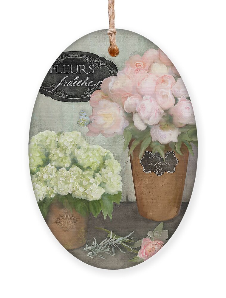 French Flower Market Ornament featuring the painting Marche aux Fleurs 2 - Peonies n Hydrangeas by Audrey Jeanne Roberts